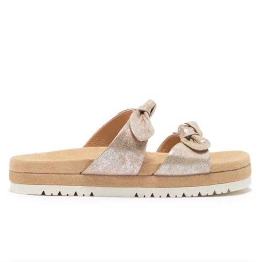 MONICA DOUBLE KNOT PLATFORM SANDAL IN PLATINUM 9 - NWOT